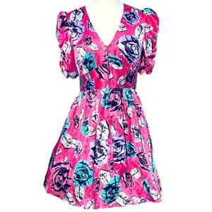 Betsey Johnson Pink Satin Floral Zip-Up Dress NWT